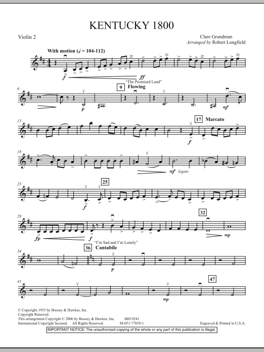 Robert Longfield Kentucky 1800 - Violin 2 Sheet Music Notes & Chords for Orchestra - Download or Print PDF