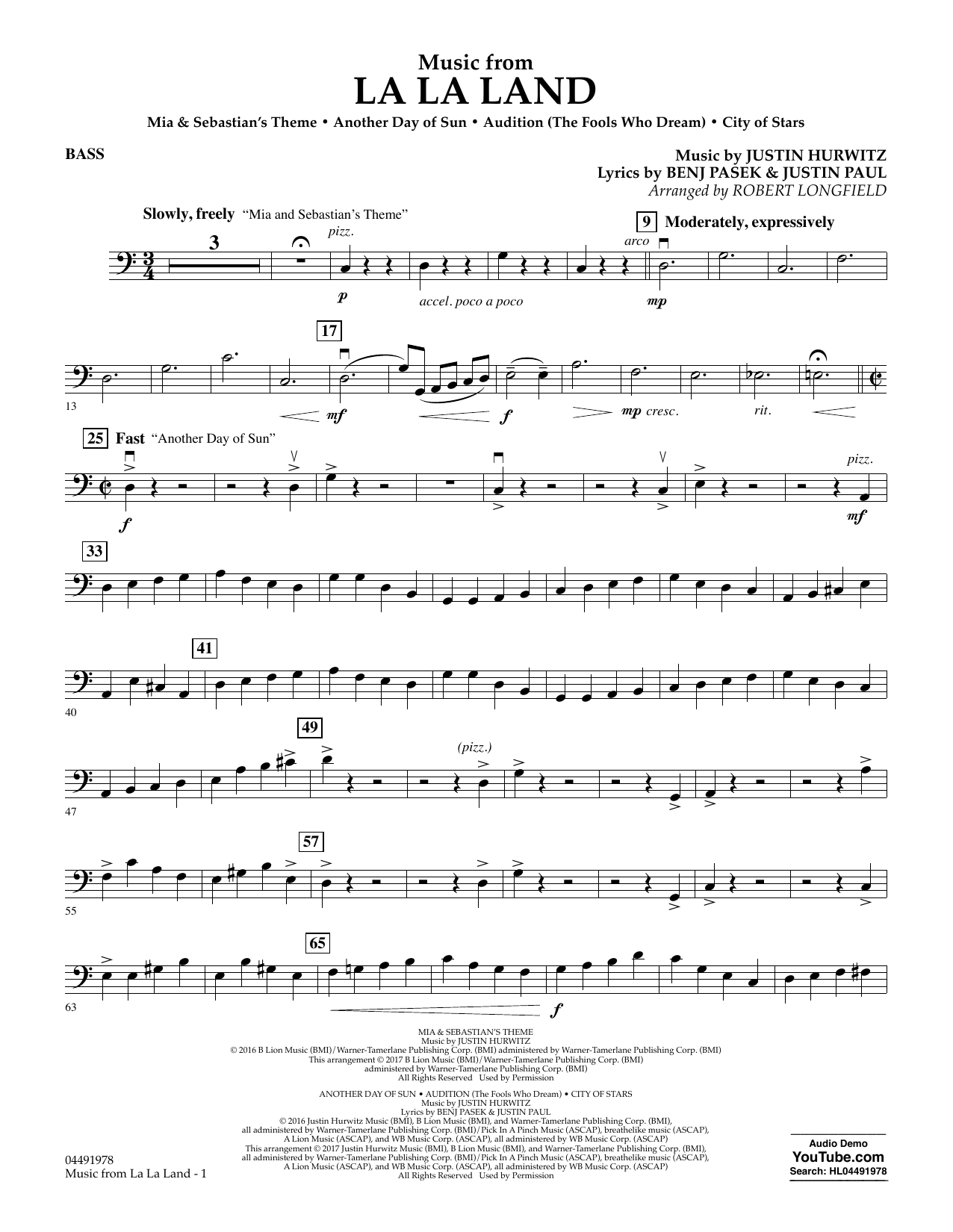 Robert Longfield Music from La La Land - Bass Sheet Music Notes & Chords for Orchestra - Download or Print PDF