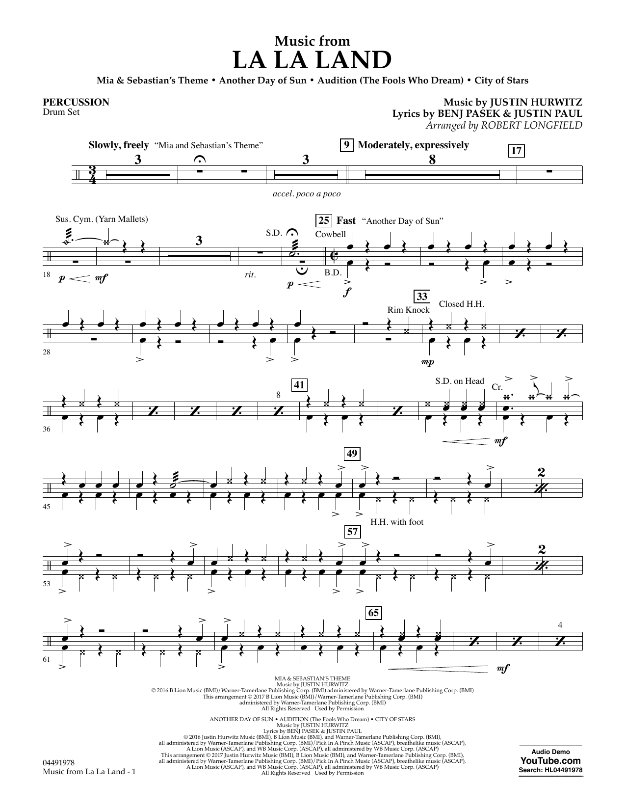 Robert Longfield Music from La La Land - Percussion Sheet Music Notes & Chords for Orchestra - Download or Print PDF