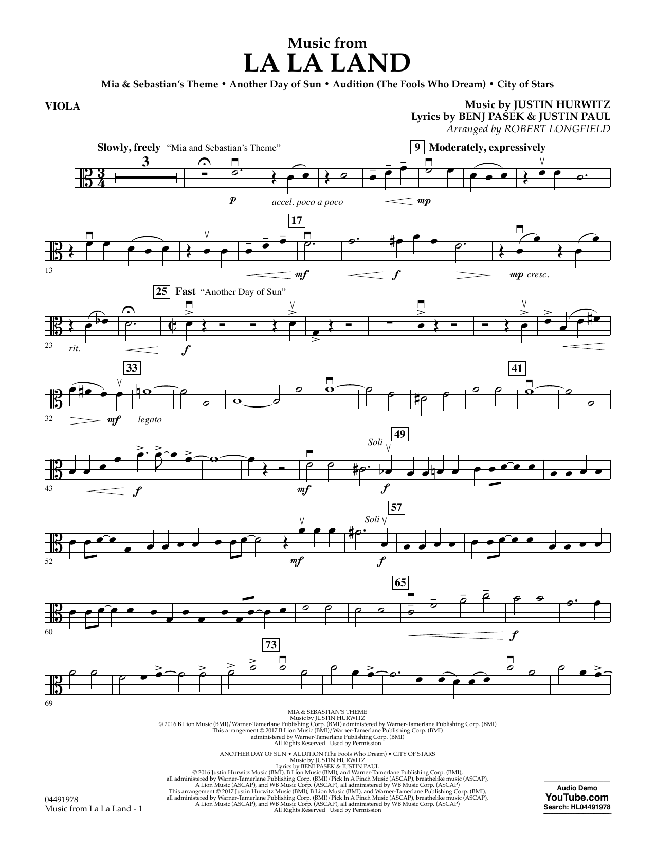 Robert Longfield Music from La La Land - Viola Sheet Music Notes & Chords for Orchestra - Download or Print PDF