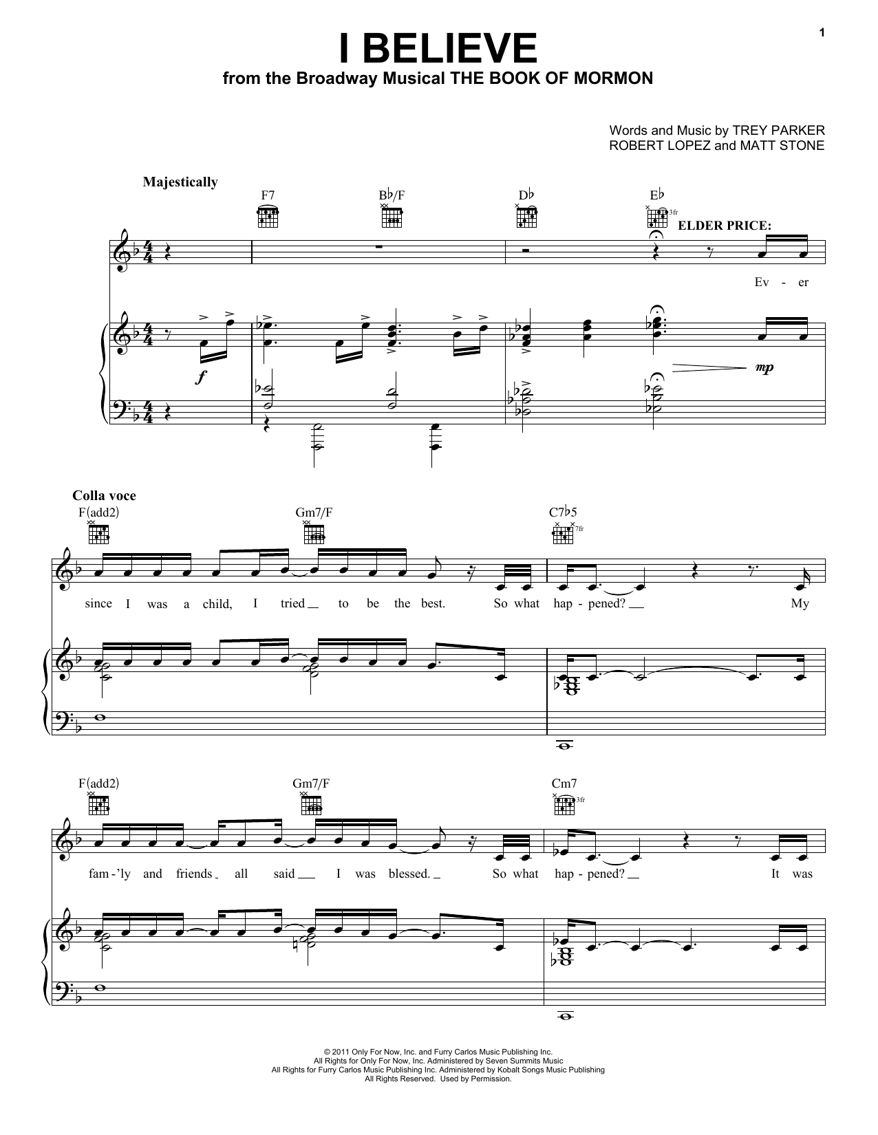 Robert Lopez I Believe Sheet Music Notes & Chords for Piano, Vocal & Guitar (Right-Hand Melody) - Download or Print PDF
