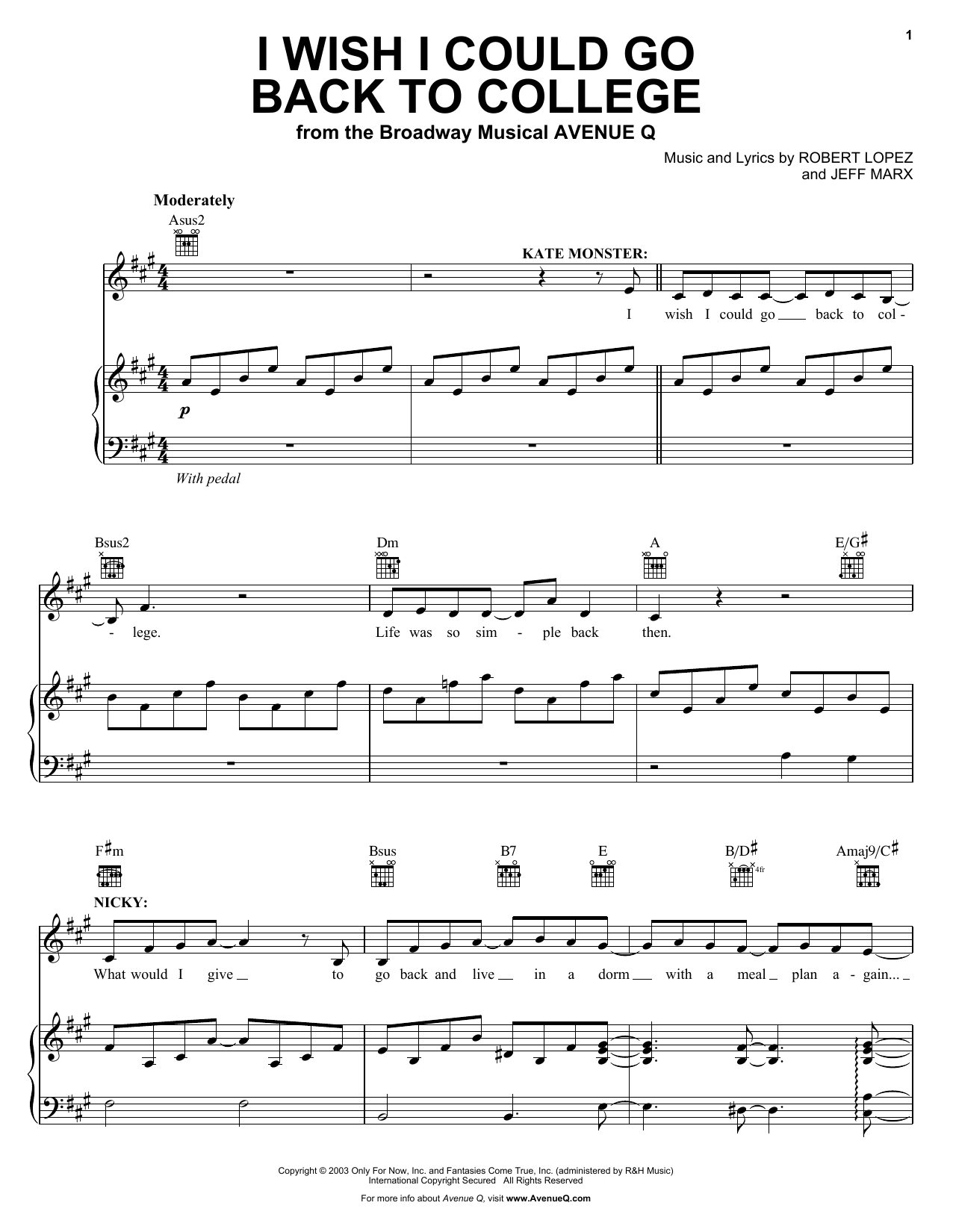 Robert Lopez I Wish I Could Go Back To College Sheet Music Notes & Chords for Piano & Vocal - Download or Print PDF