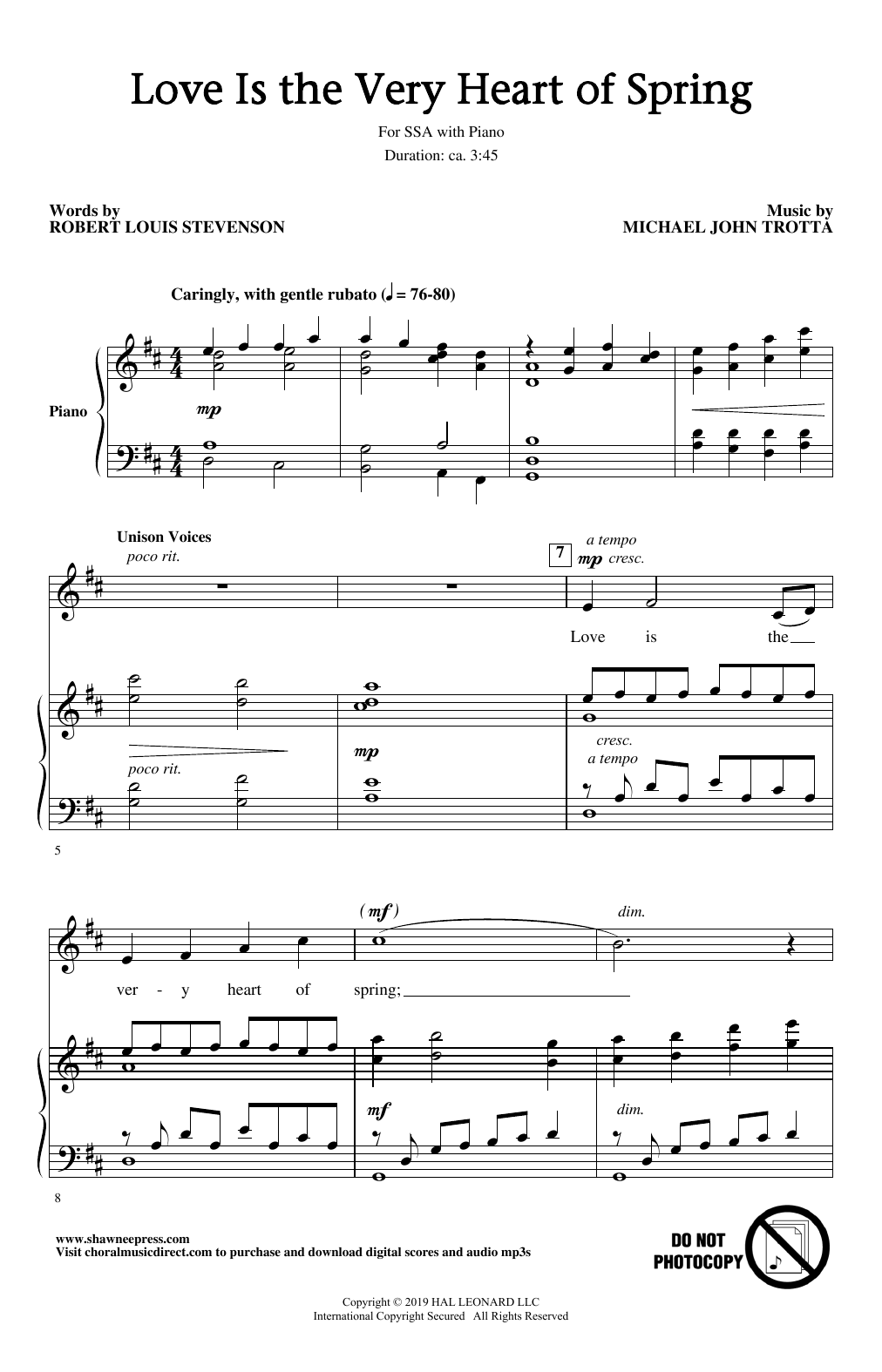 Robert Louis Stevenson Love Is The Very Heart Of Spring Sheet Music Notes & Chords for SSA Choir - Download or Print PDF