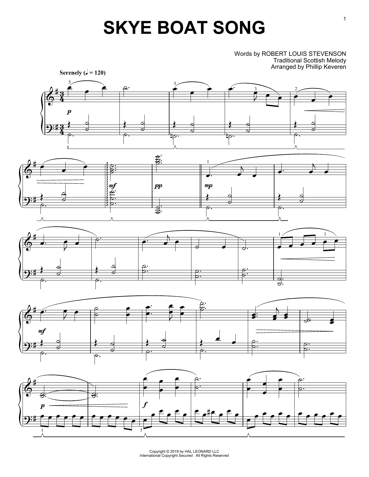 Robert Louis Stevenson Skye Boat Song (arr. Phillip Keveren) Sheet Music Notes & Chords for Piano Solo - Download or Print PDF