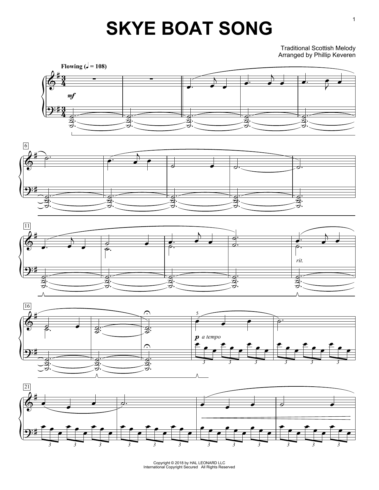 Robert Louis Stevenson Skye Boat Song [Classical version] (arr. Phillip Keveren) Sheet Music Notes & Chords for Piano - Download or Print PDF