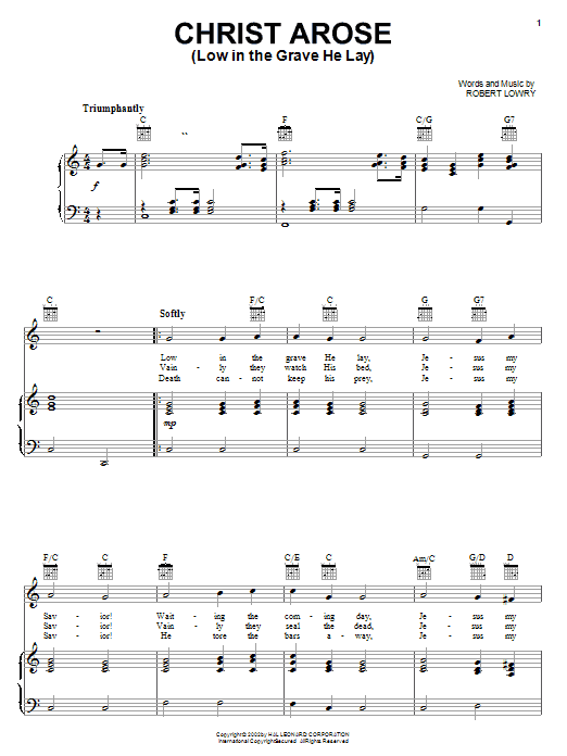 Robert Lowry Christ Arose (Low In The Grave He Lay) sheet music notes and chords. Download Printable PDF.
