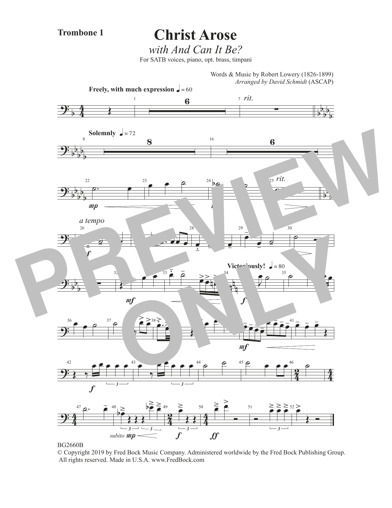 Robert Lowry Christ Arose (with And Can It Be?) (arr. David Schmidt) - Trombone 1 Sheet Music Notes & Chords for Choir Instrumental Pak - Download or Print PDF