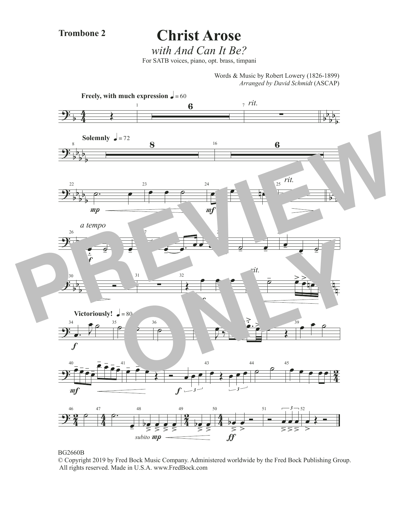 Robert Lowry Christ Arose (with And Can It Be?) (arr. David Schmidt) - Trombone 2 Sheet Music Notes & Chords for Choir Instrumental Pak - Download or Print PDF