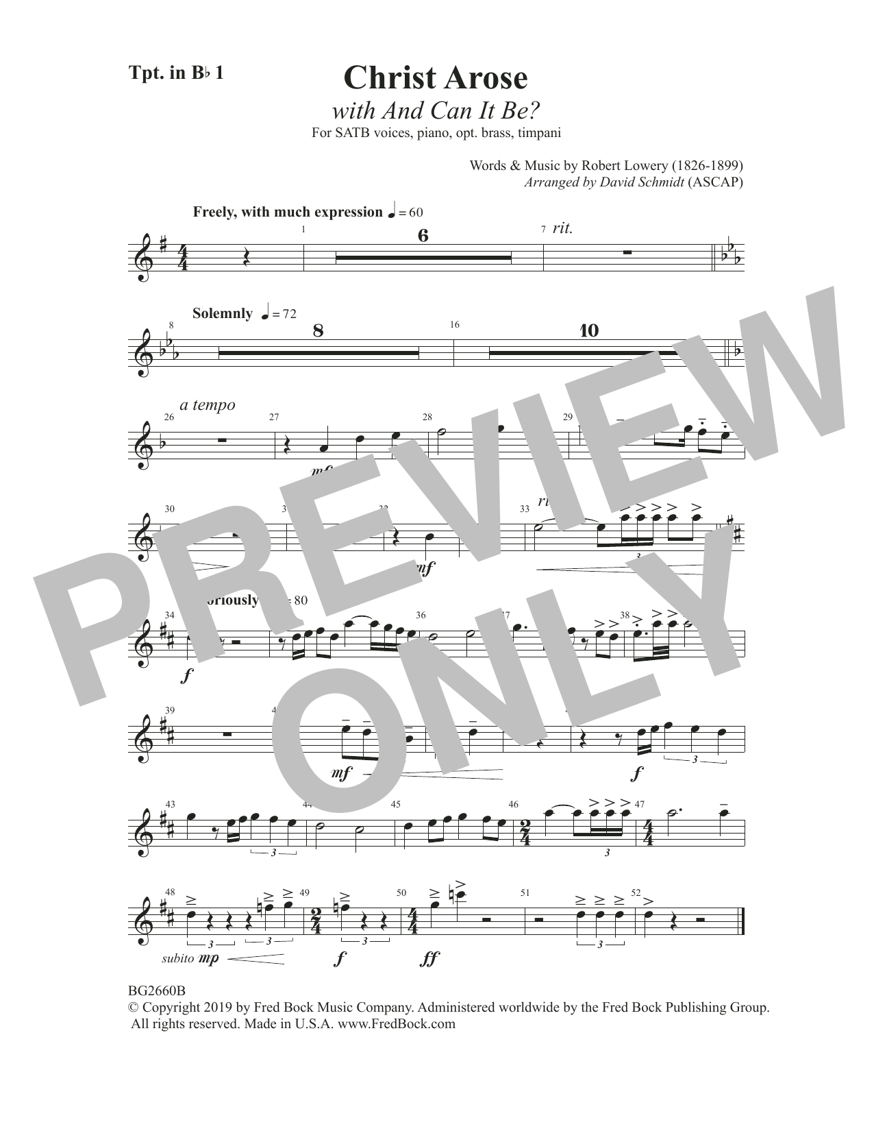 Robert Lowry Christ Arose (with And Can It Be?) (arr. David Schmidt) - Trumpet 1 in Bb Sheet Music Notes & Chords for Choir Instrumental Pak - Download or Print PDF