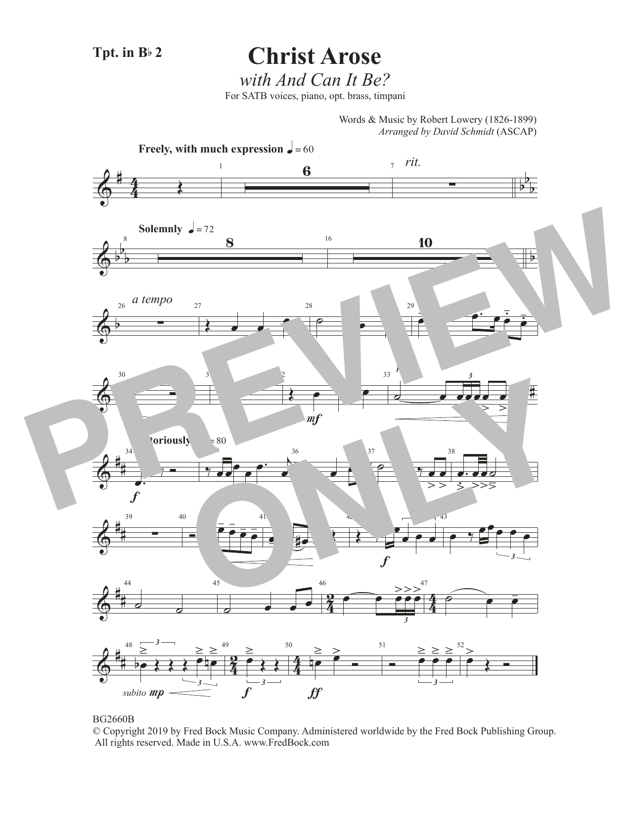 Robert Lowry Christ Arose (with And Can It Be?) (arr. David Schmidt) - Trumpet 2 in Bb Sheet Music Notes & Chords for Choir Instrumental Pak - Download or Print PDF
