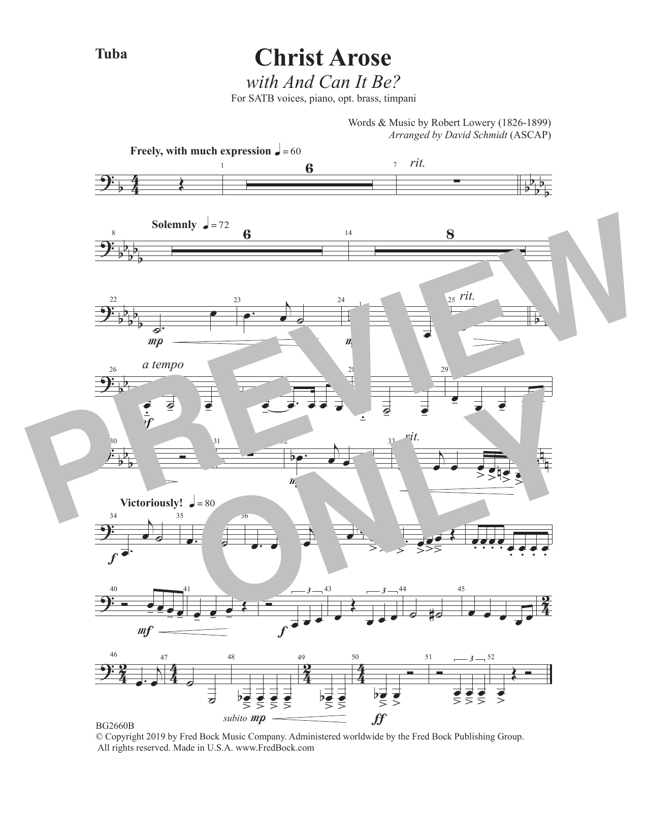 Robert Lowry Christ Arose (with And Can It Be?) (arr. David Schmidt) - Tuba Sheet Music Notes & Chords for Choir Instrumental Pak - Download or Print PDF