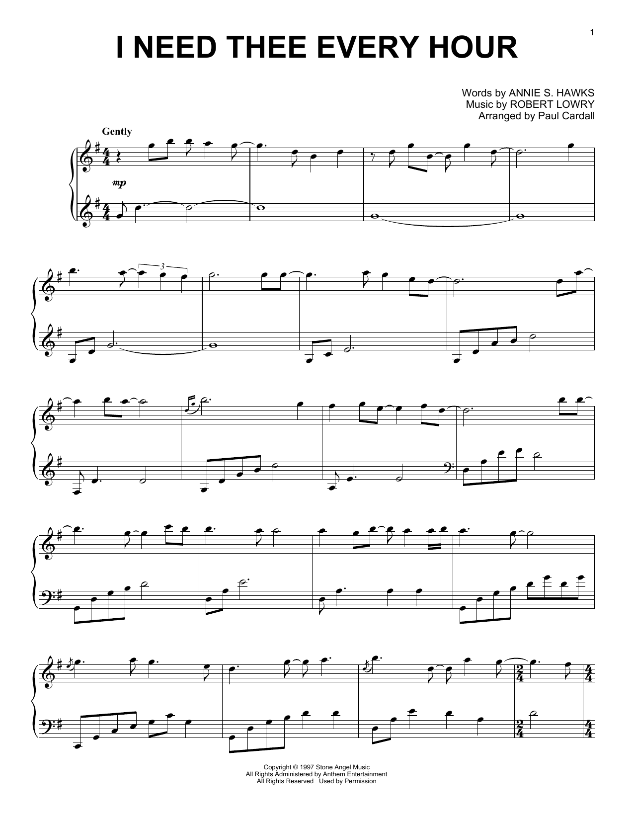Robert Lowry I Need Thee Every Hour (arr. Paul Cardall) Sheet Music Notes & Chords for Piano Solo - Download or Print PDF