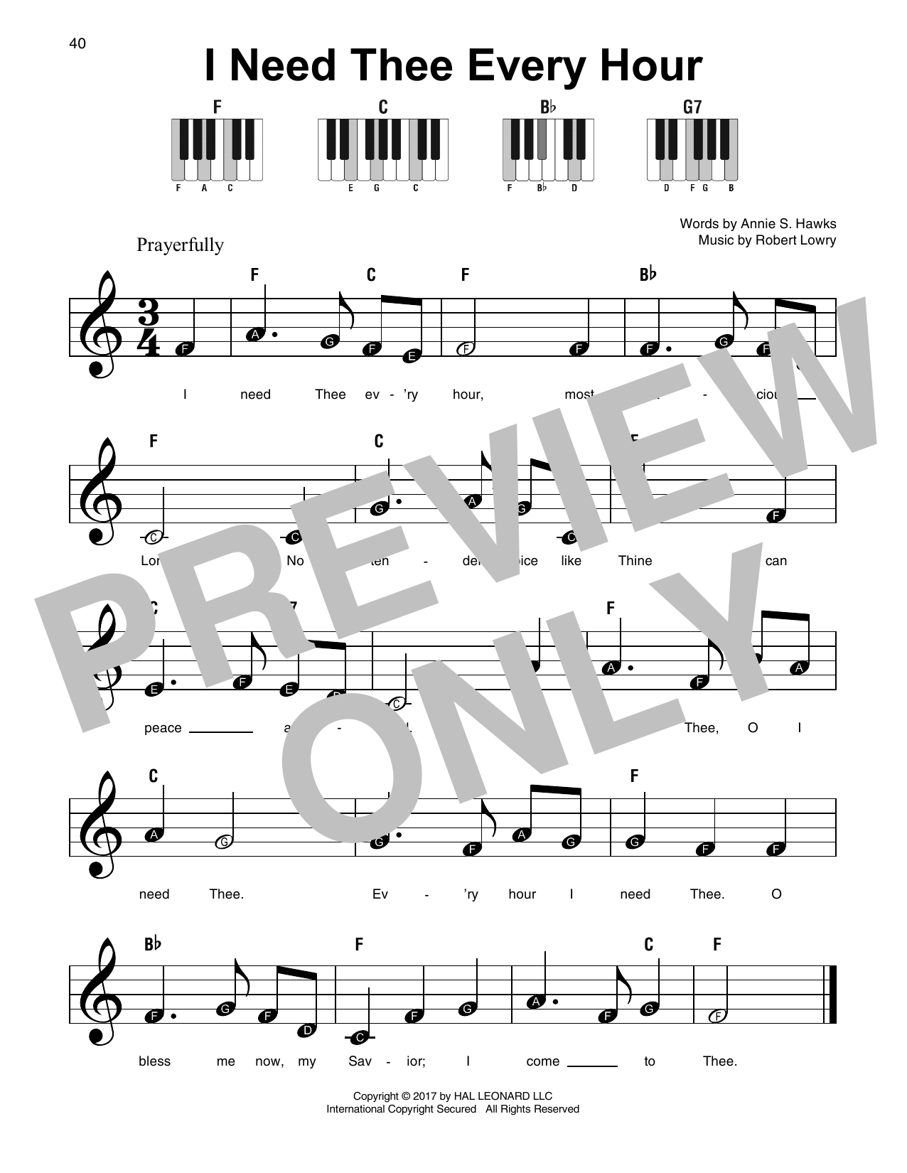 Robert Lowry I Need Thee Every Hour Sheet Music Notes & Chords for SPREP - Download or Print PDF