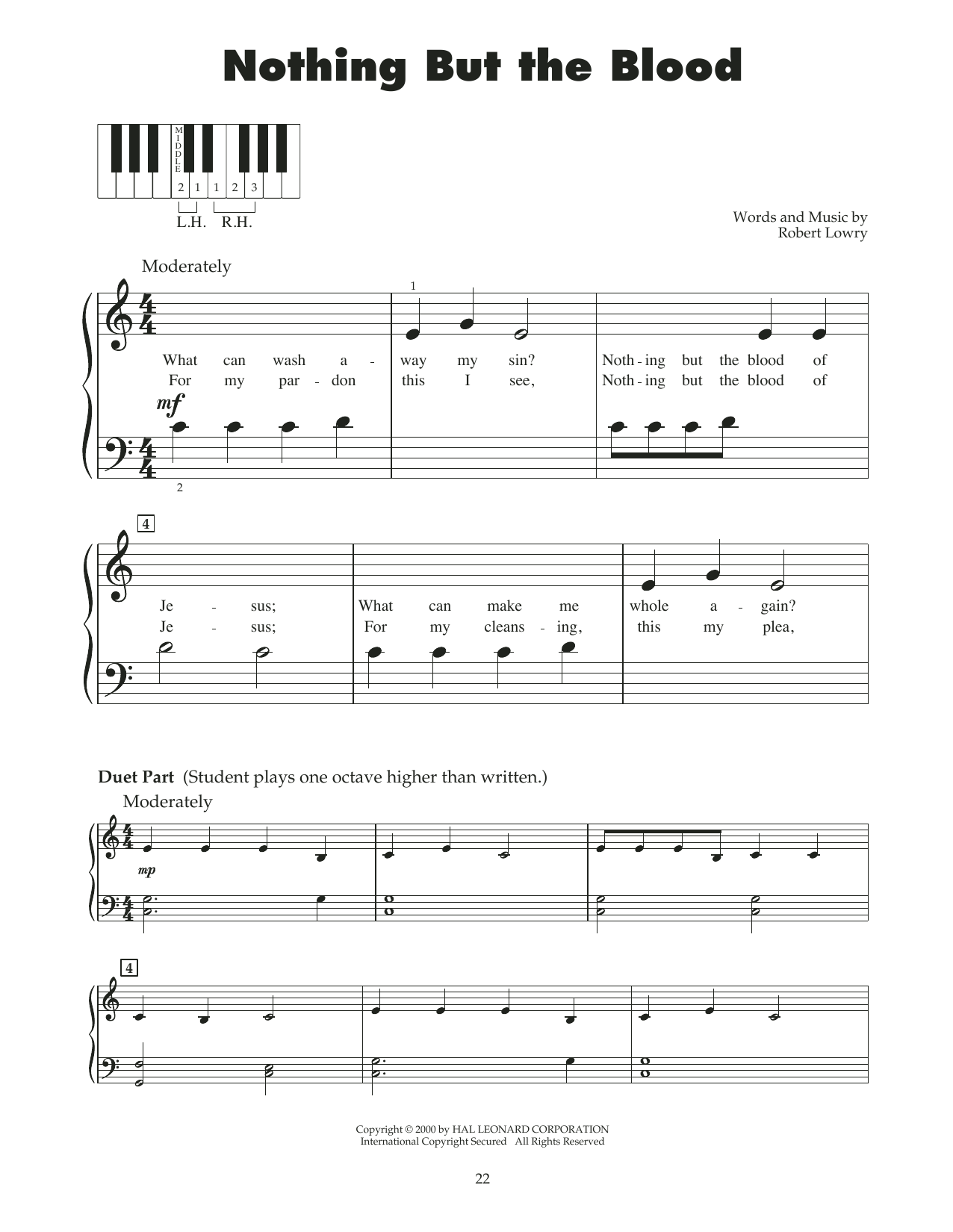 Robert Lowry Nothing But The Blood (arr. Carol Klose) Sheet Music Notes & Chords for 5-Finger Piano - Download or Print PDF