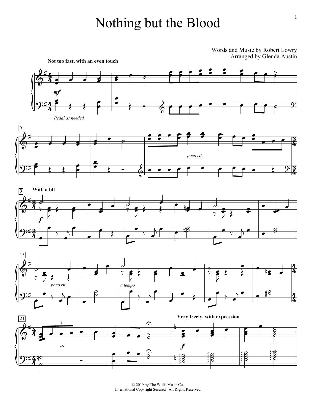 Robert Lowry Nothing But The Blood (arr. Glenda Austin) Sheet Music Notes & Chords for Educational Piano - Download or Print PDF
