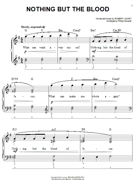 Robert Lowry Nothing But The Blood Sheet Music Notes & Chords for Easy Piano - Download or Print PDF