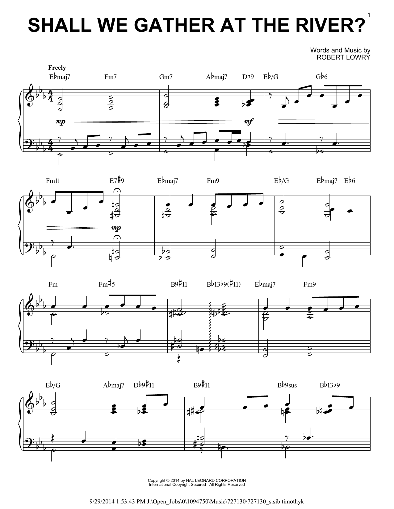 Robert Lowry Shall We Gather At The River? [Jazz version] (arr. Brent Edstrom) Sheet Music Notes & Chords for Piano - Download or Print PDF
