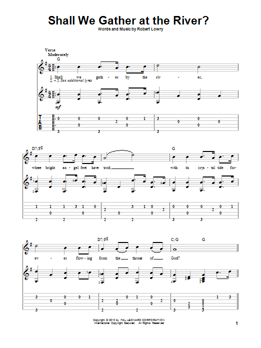 Robert Lowry Shall We Gather At The River? Sheet Music Notes & Chords for Melody Line, Lyrics & Chords - Download or Print PDF