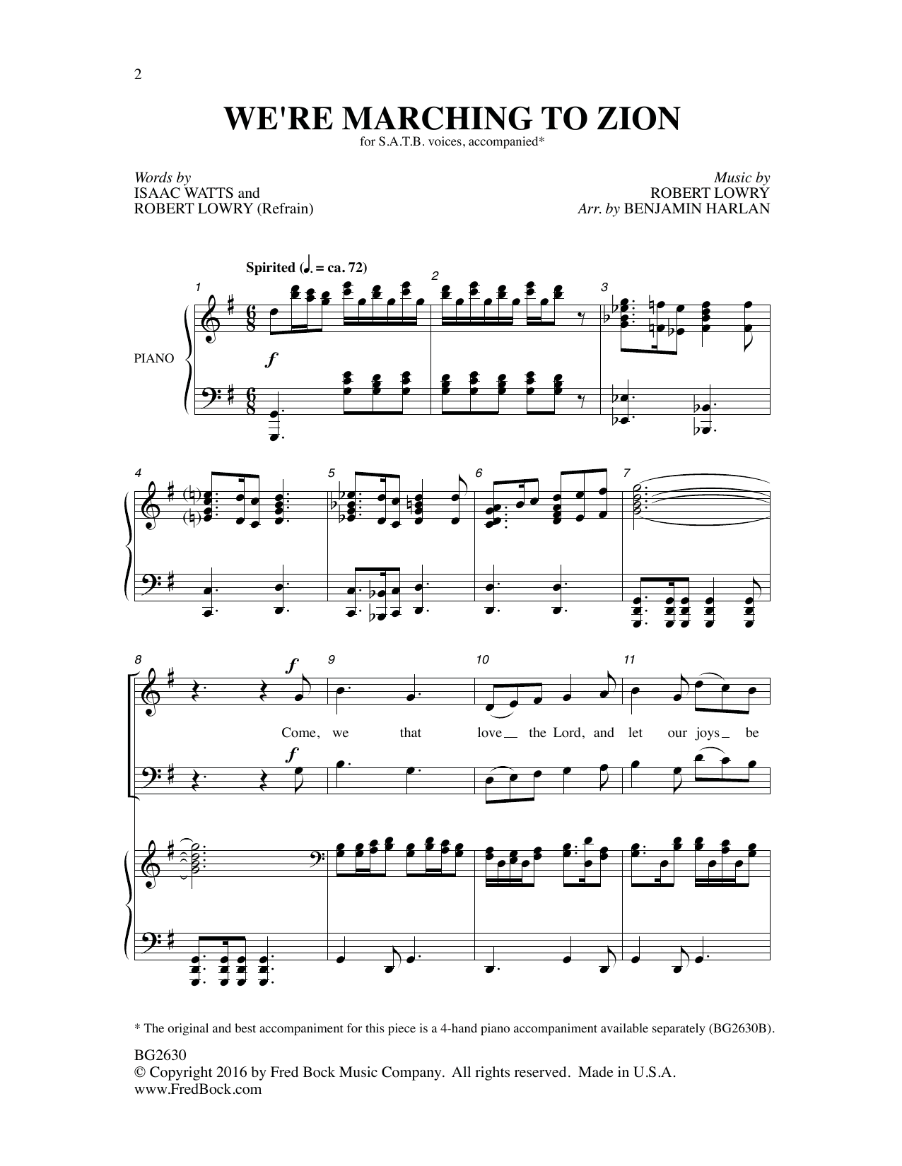 Robert Lowry We're Marching to Zion Sheet Music Notes & Chords for Choral - Download or Print PDF