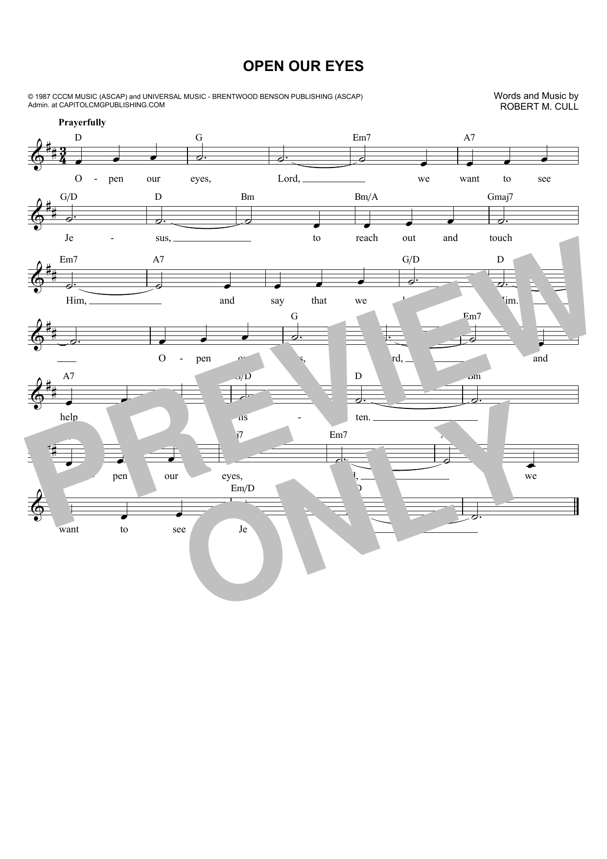 Robert M. Cull Open Our Eyes Sheet Music Notes & Chords for Melody Line, Lyrics & Chords - Download or Print PDF