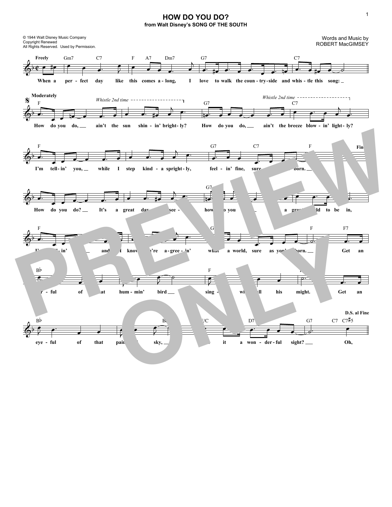 Robert MacGimsey How Do You Do? (from Song Of The South) Sheet Music Notes & Chords for Lead Sheet / Fake Book - Download or Print PDF