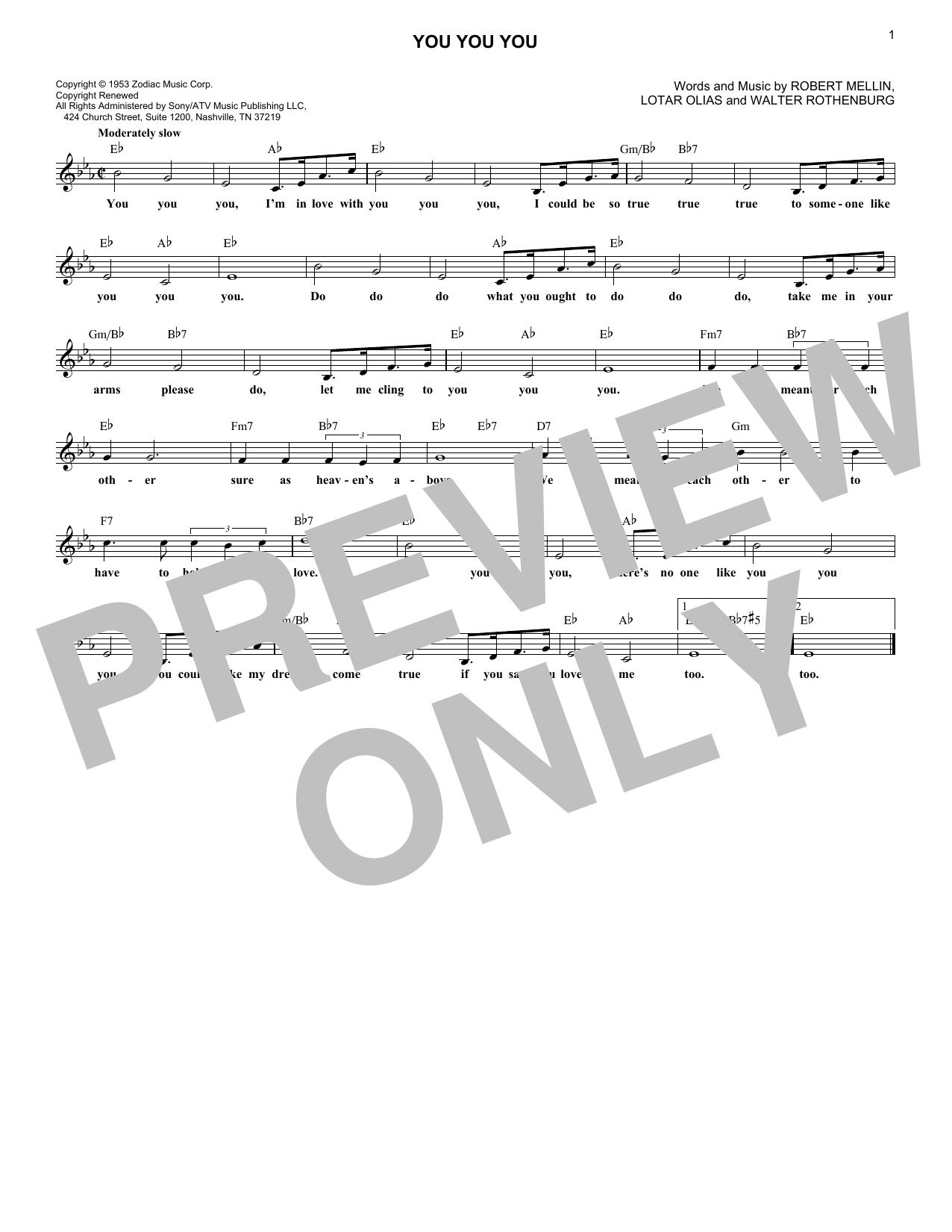 Robert Mellin You You You Sheet Music Notes & Chords for Lead Sheet / Fake Book - Download or Print PDF