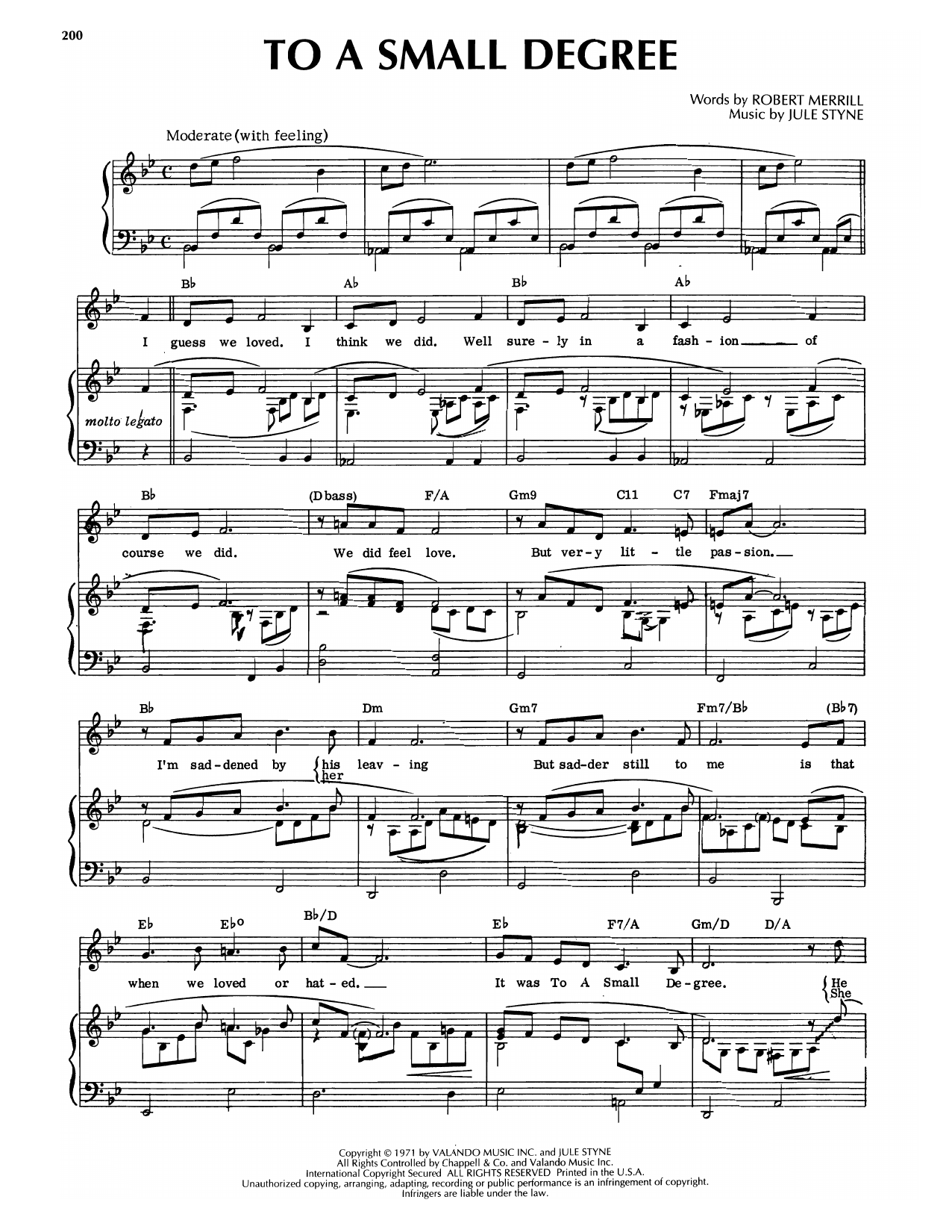 Robert Merrill & Jule Styne To A Small Degree (from Prettybelle) Sheet Music Notes & Chords for Piano & Vocal - Download or Print PDF