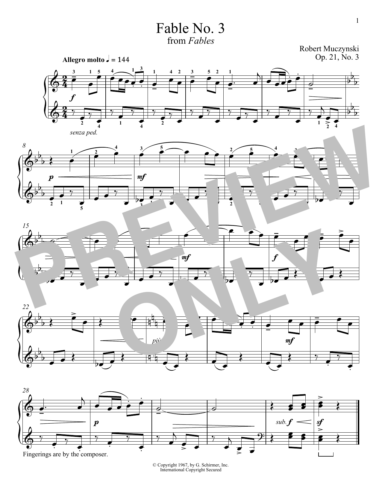 Robert Muczynski Fable No. 3, Op. 21 Sheet Music Notes & Chords for Piano - Download or Print PDF
