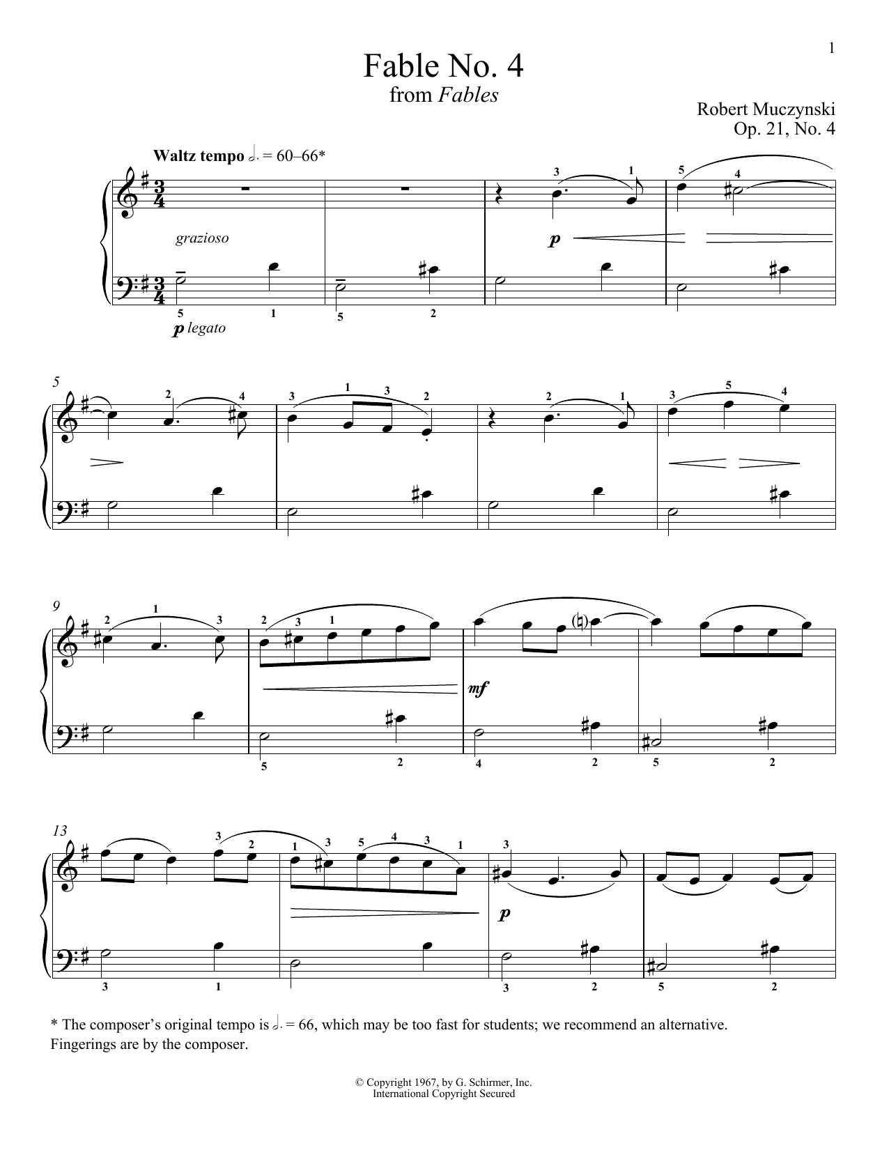 Robert Muczynski Fable No. 4, Op. 21 Sheet Music Notes & Chords for Piano - Download or Print PDF