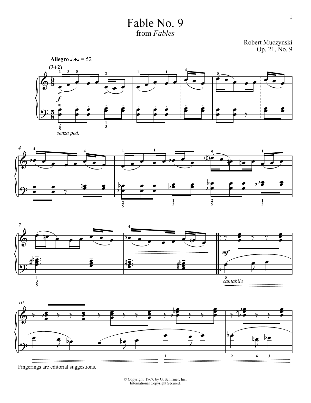 Robert Muczynski Fable No. 9, Op. 21 Sheet Music Notes & Chords for Piano - Download or Print PDF