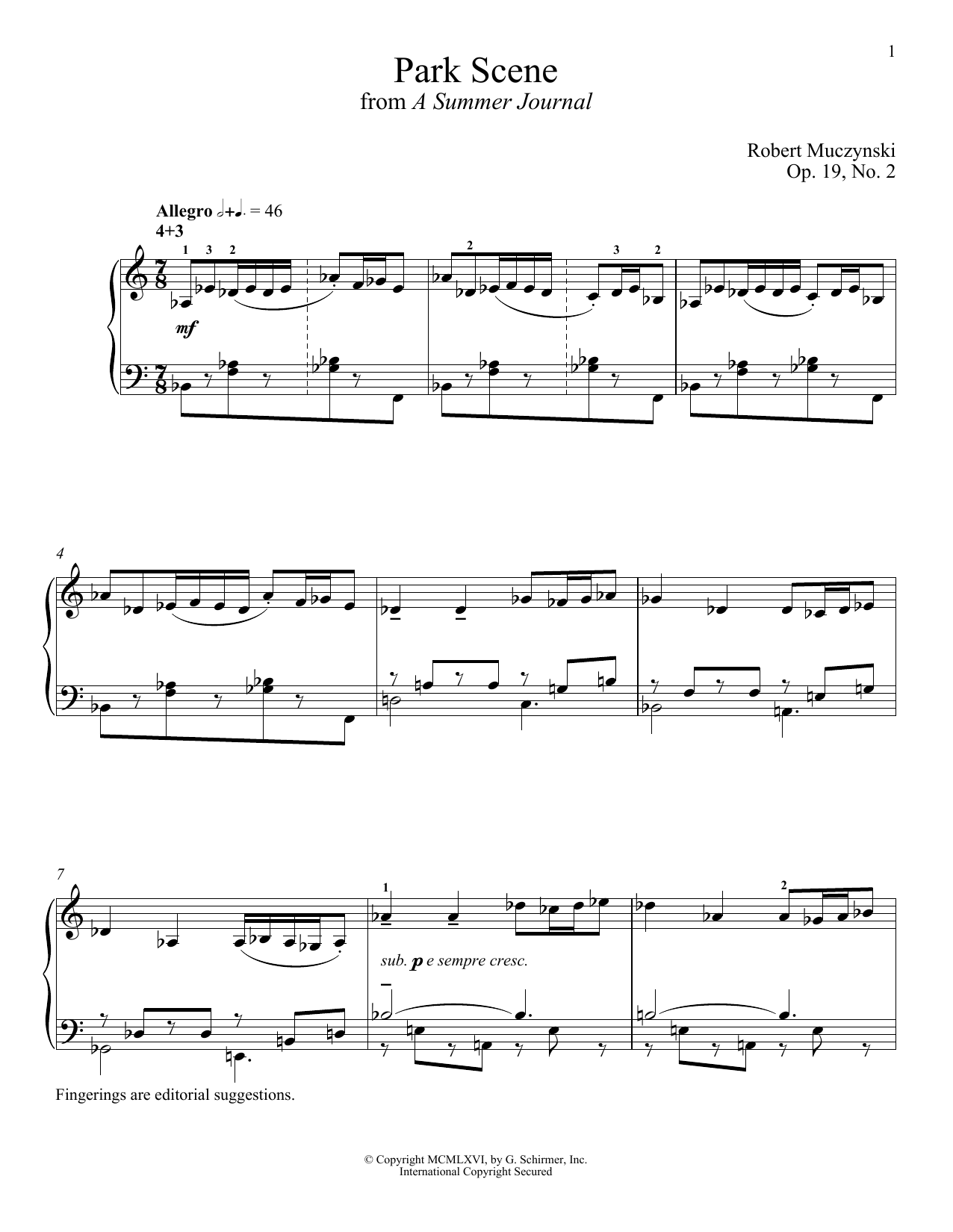 Robert Muczynski Park Scene Sheet Music Notes & Chords for Piano - Download or Print PDF