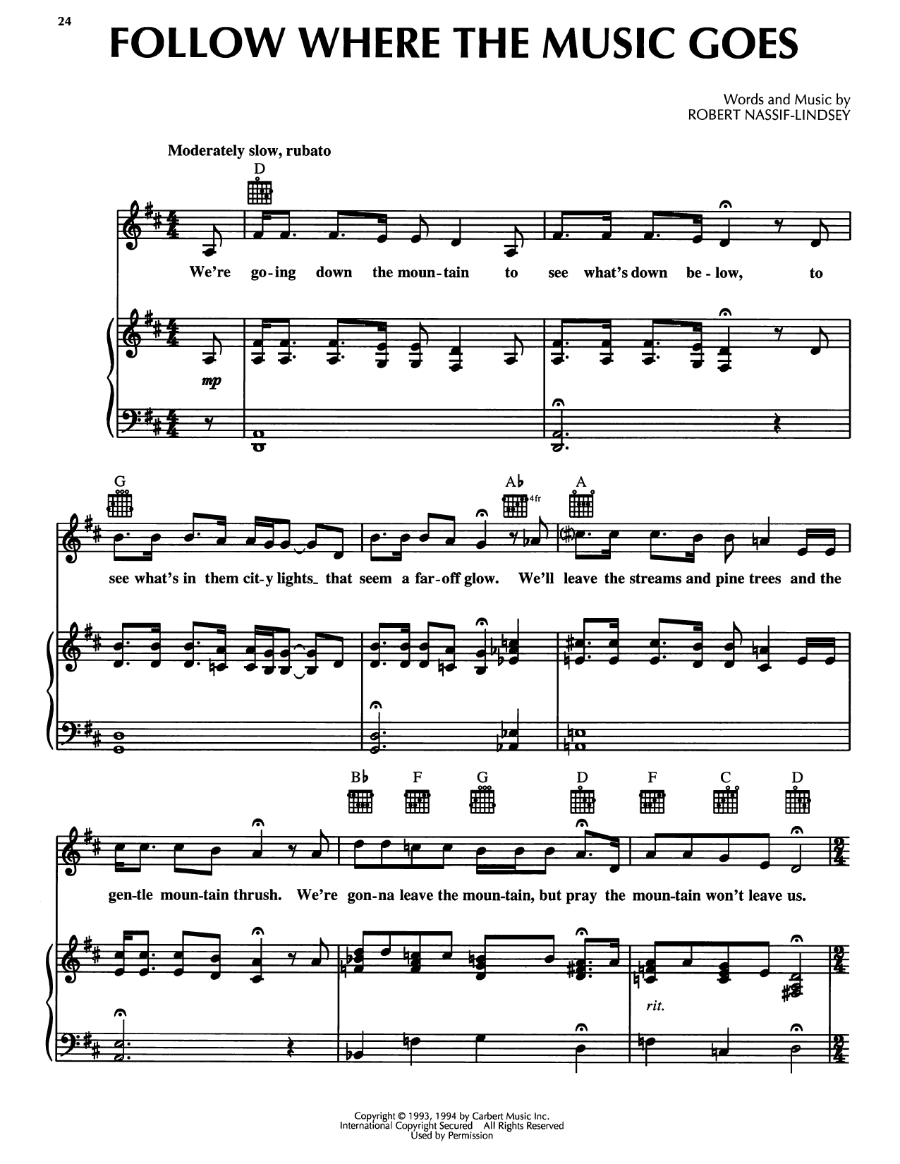Robert Nassif-Lindsey Follow Where The Music Goes (from Honky Tonk Highway) Sheet Music Notes & Chords for Piano, Vocal & Guitar Chords (Right-Hand Melody) - Download or Print PDF