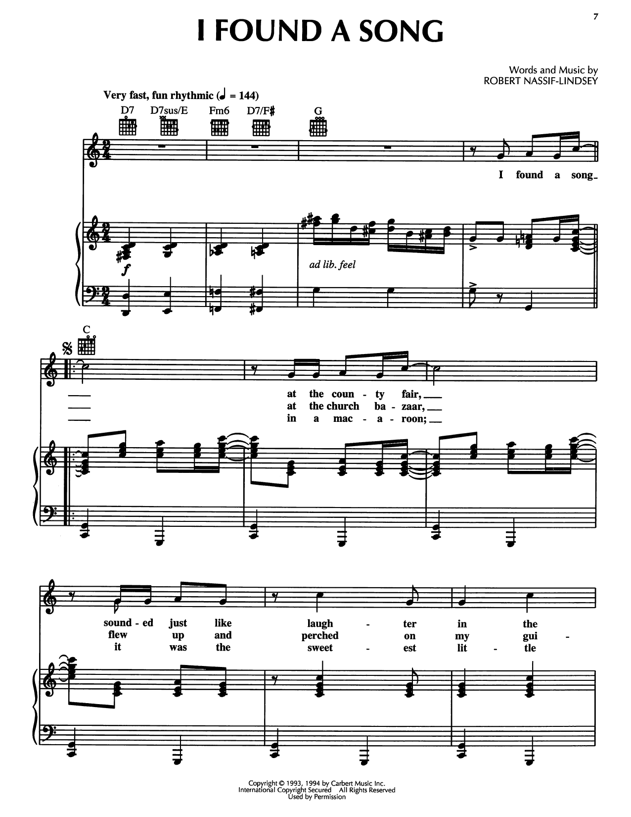 Robert Nassif-Lindsey I Found A Song (from Honky Tonk Highway) Sheet Music Notes & Chords for Piano, Vocal & Guitar Chords (Right-Hand Melody) - Download or Print PDF
