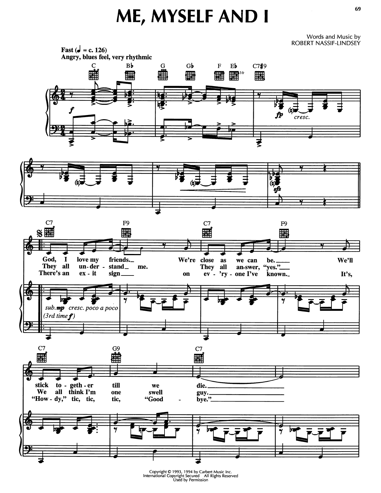 Robert Nassif-Lindsey Me, Myself And I (from Honky Tonk Highway) Sheet Music Notes & Chords for Piano, Vocal & Guitar Chords (Right-Hand Melody) - Download or Print PDF