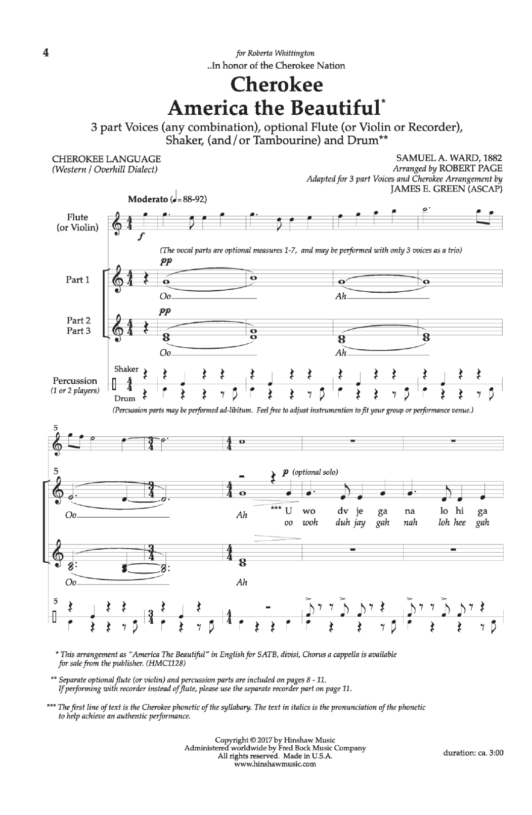 Robert Page Cherokee America the Beautiful Sheet Music Notes & Chords for Choral - Download or Print PDF