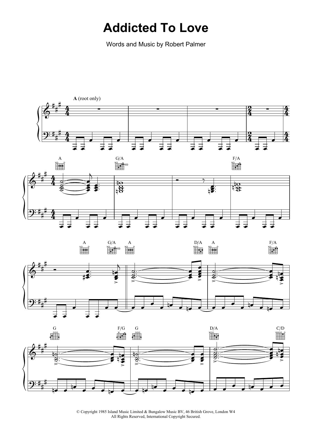 Robert Palmer Addicted To Love Sheet Music Notes & Chords for Easy Piano - Download or Print PDF