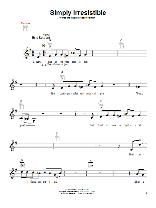 Robert Palmer Simply Irresistible Sheet Music Notes & Chords for Ukulele - Download or Print PDF
