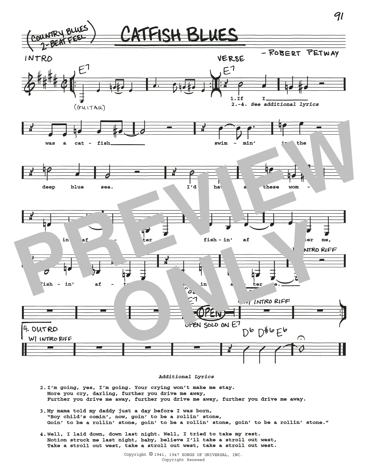 Robert Petway Catfish Blues Sheet Music Notes & Chords for Real Book – Melody, Lyrics & Chords - Download or Print PDF