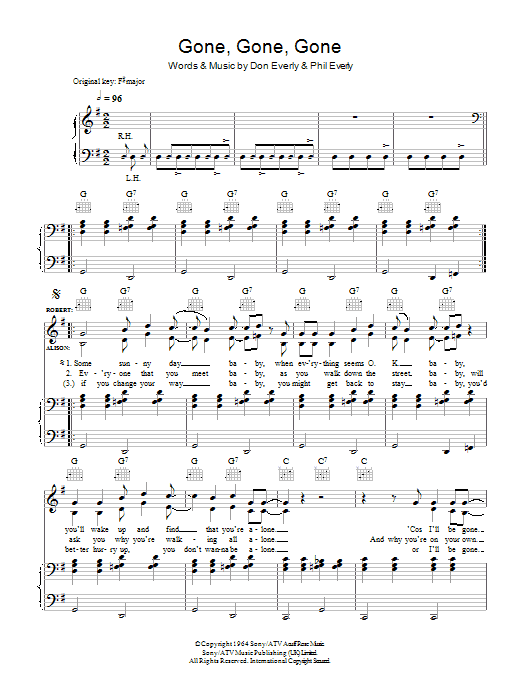 Robert Plant & Alison Krauss Gone, Gone, Gone (Done Moved On) Sheet Music Notes & Chords for Piano, Vocal & Guitar - Download or Print PDF