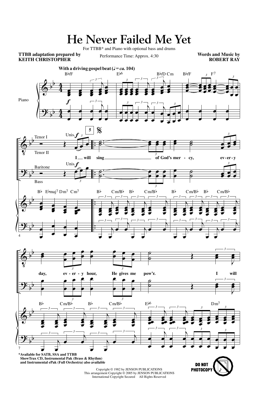 Robert Ray He Never Failed Me Yet (arr. Keith Christopher) Sheet Music Notes & Chords for TTBB Choir - Download or Print PDF