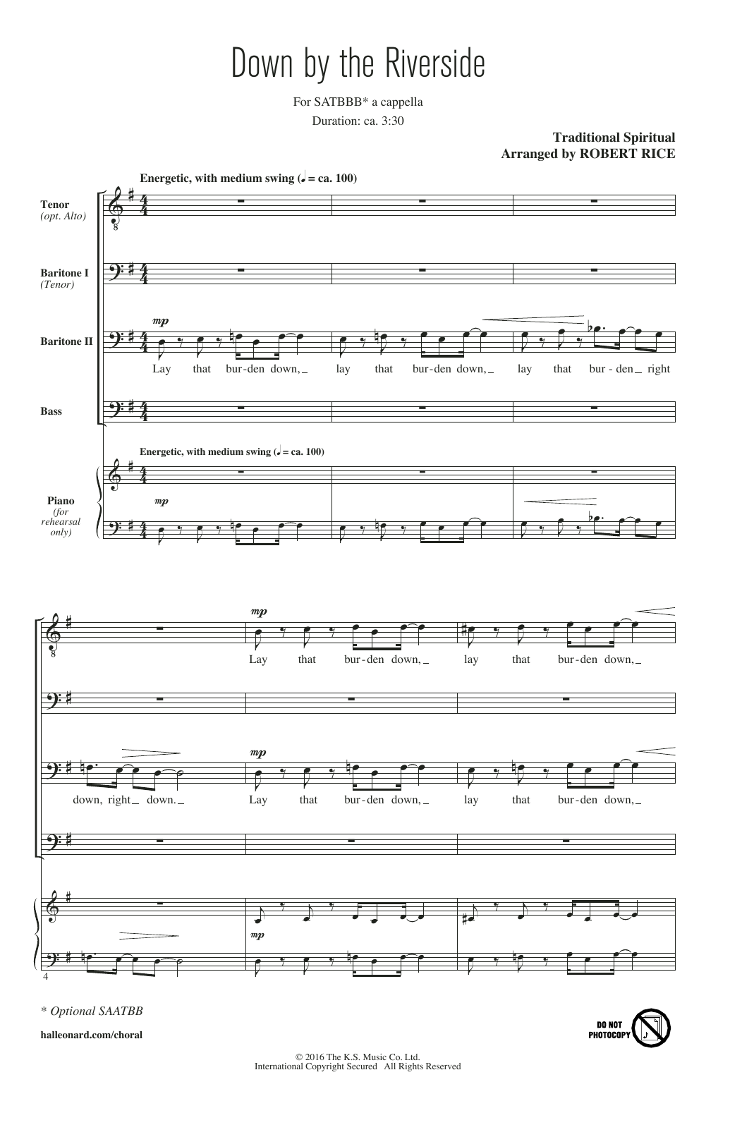 Robert Rice Down By The Riverside Sheet Music Notes & Chords for Choral SATBBB - Download or Print PDF