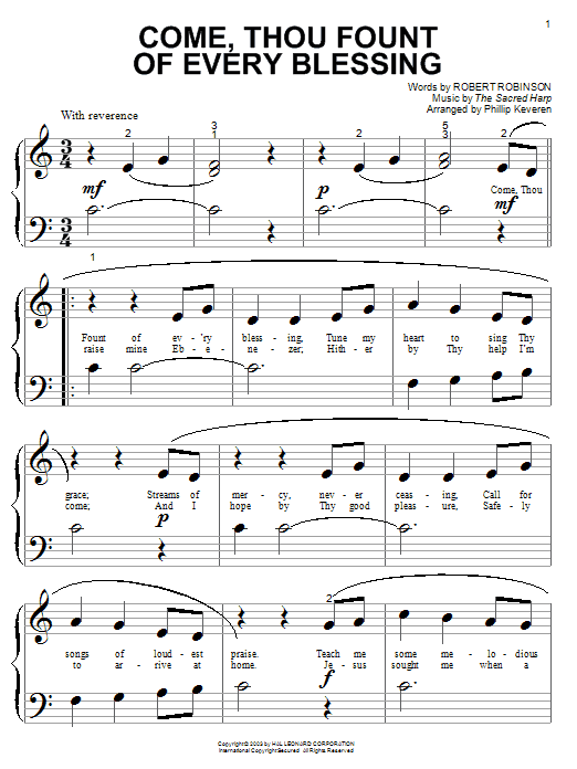Robert Robinson Come, Thou Fount of Every Blessing Sheet Music Notes & Chords for Piano - Download or Print PDF