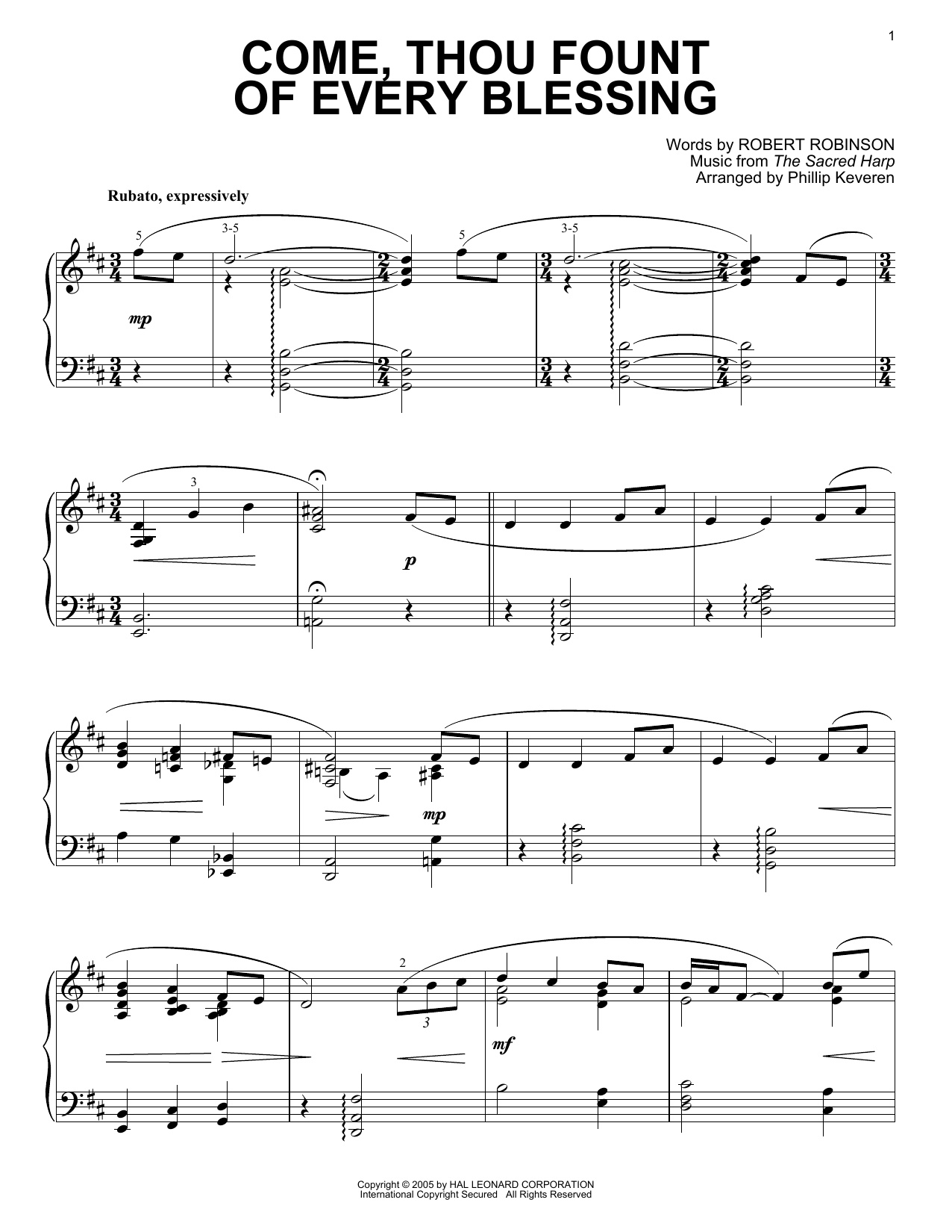 Robert Robinson Come, Thou Fount of Every Blessing [Jazz version] (arr. Phillip Keveren) Sheet Music Notes & Chords for Piano Solo - Download or Print PDF