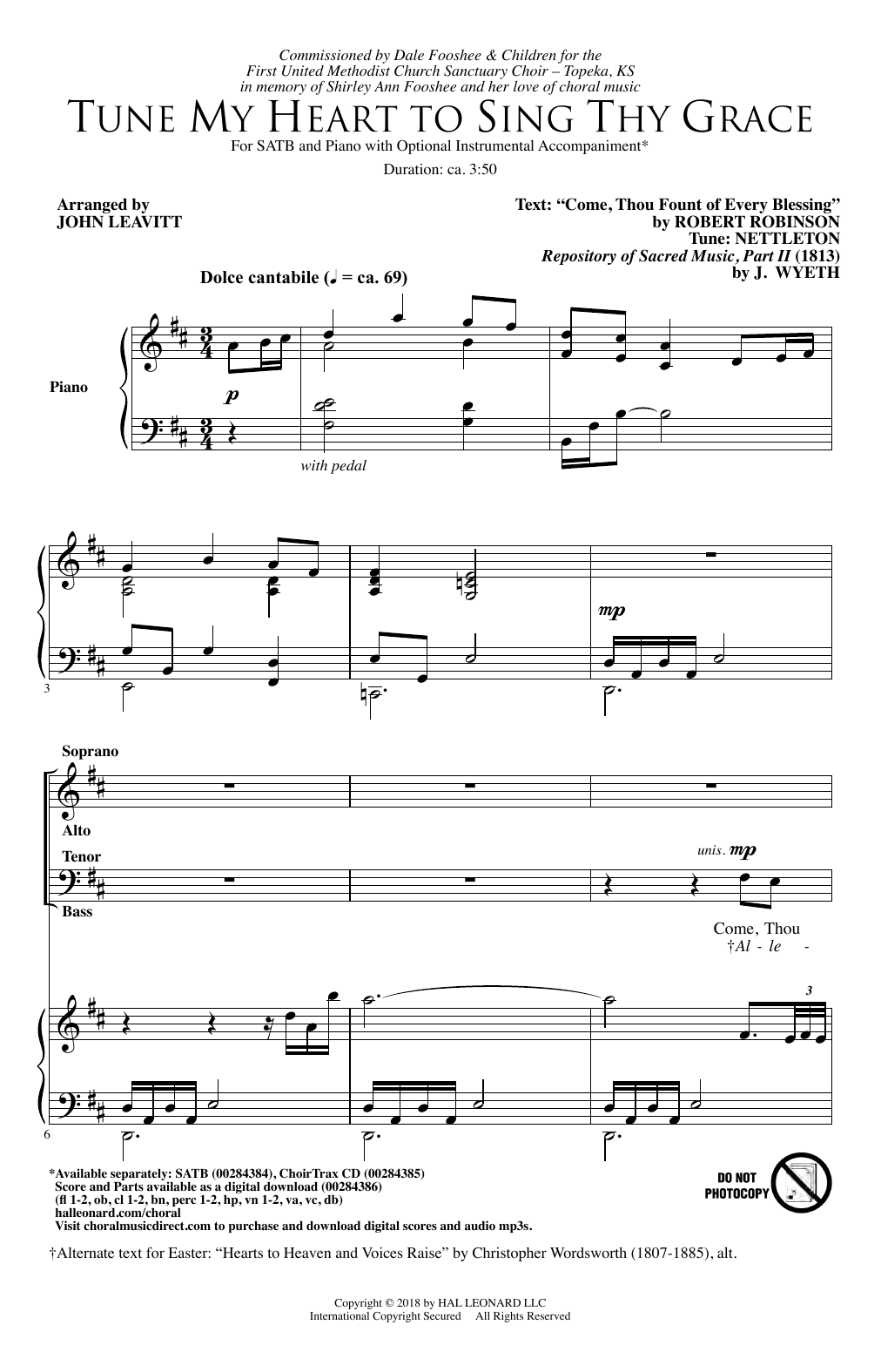 Robert Robinson Tune My Heart To Sing Thy Grace (arr. John Leavitt) Sheet Music Notes & Chords for SATB Choir - Download or Print PDF