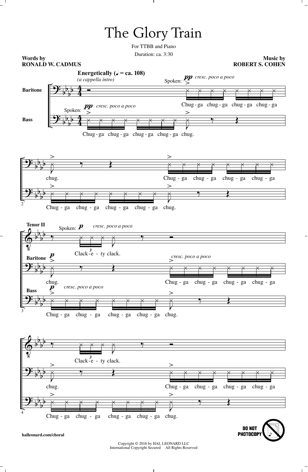 Robert S. Cohen The Glory Train Sheet Music Notes & Chords for TTBB - Download or Print PDF