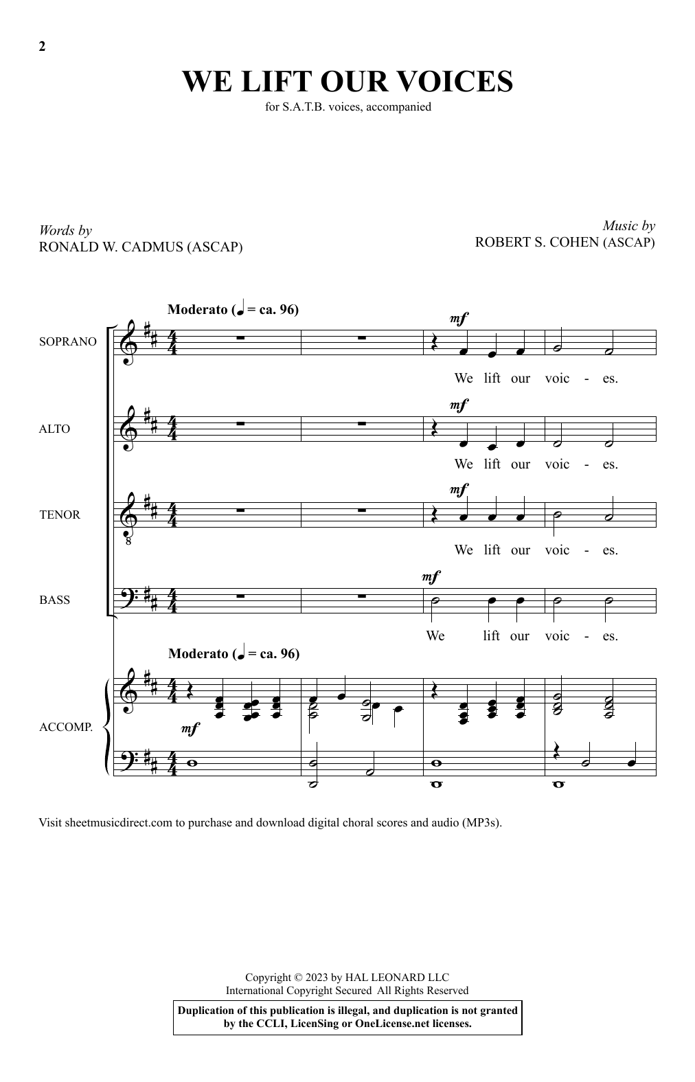 Robert S. Cohen We Lift Our Voices Sheet Music Notes & Chords for SATB Choir - Download or Print PDF