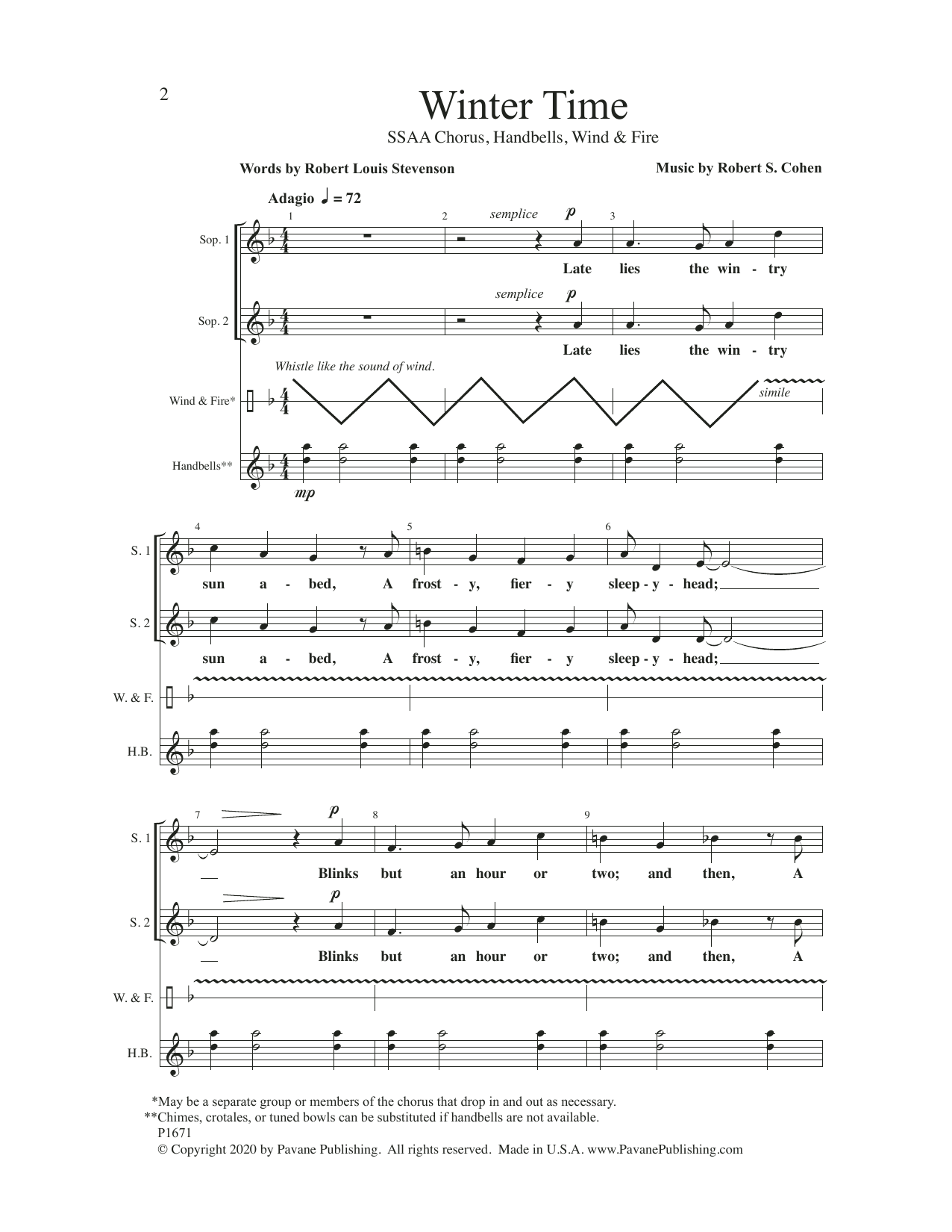 Robert S. Cohen Winter Time Sheet Music Notes & Chords for SSAA Choir - Download or Print PDF