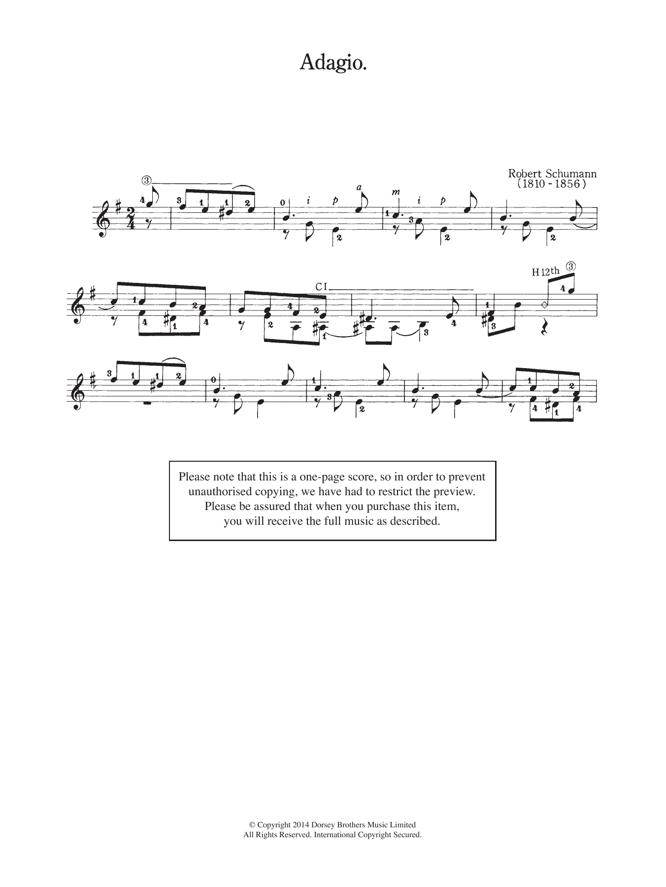 Robert Schumann Adagio Sheet Music Notes & Chords for Guitar - Download or Print PDF