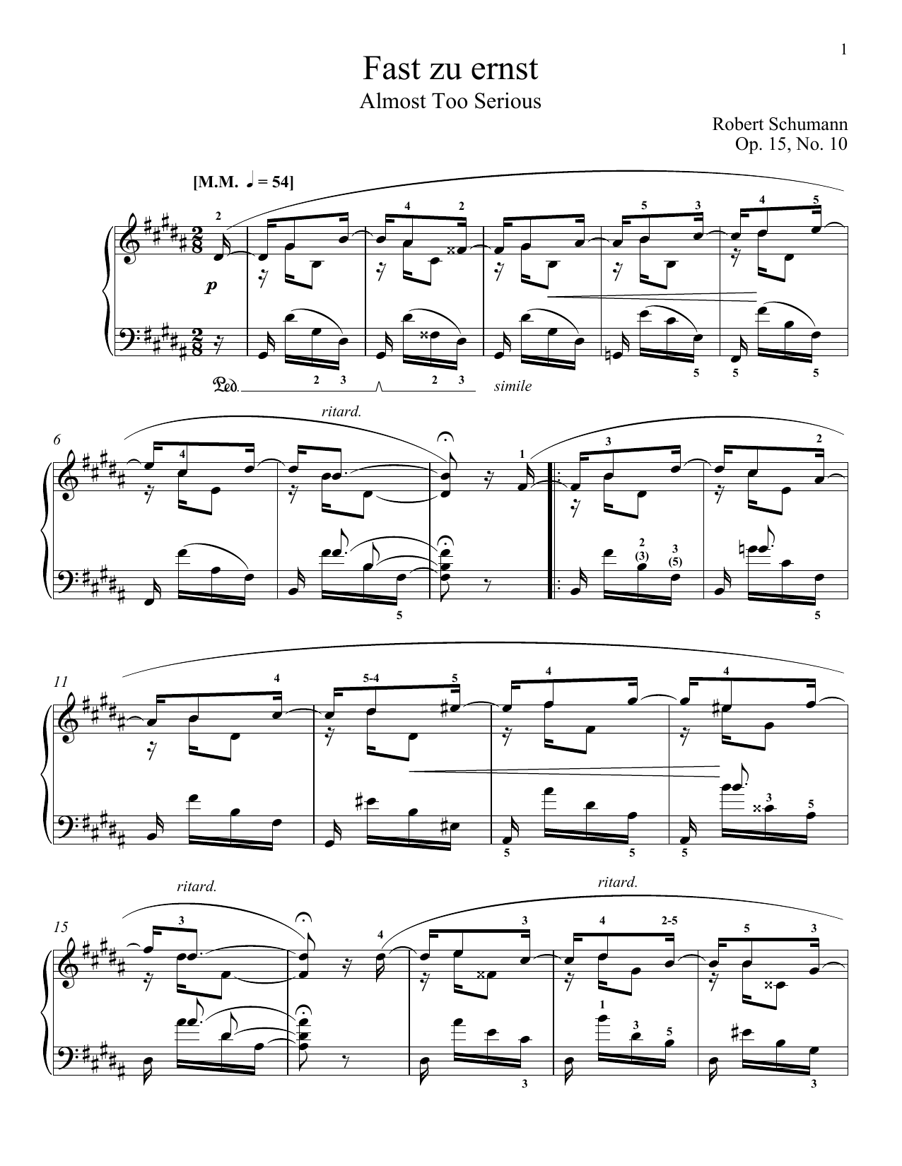 Robert Schumann Almost Too Serious, Op. 15, No. 10 Sheet Music Notes & Chords for Piano - Download or Print PDF