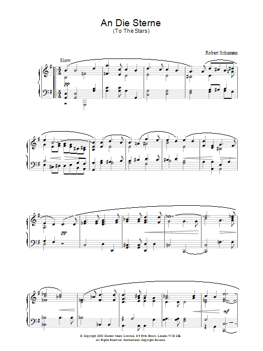 Robert Schumann An Die Sterne Sheet Music Notes & Chords for Piano - Download or Print PDF